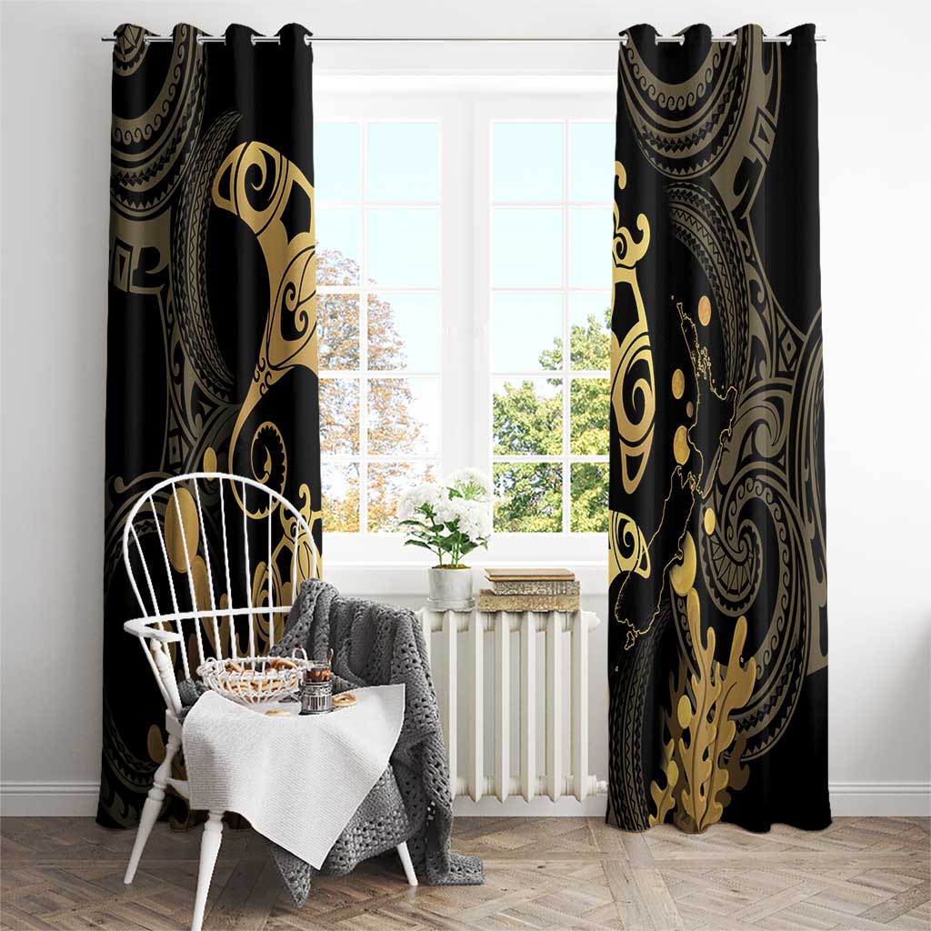 Black And Gold Aotearoa Whai Window Curtain NZ Stingrays Maori Curves Style LT14 - Polynesian Pride