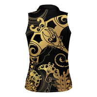 Black And Gold Aotearoa Whai Women Sleeveless Polo Shirt NZ Stingrays Maori Curves Style LT14 - Polynesian Pride