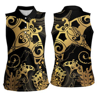 Black And Gold Aotearoa Whai Women Sleeveless Polo Shirt NZ Stingrays Maori Curves Style LT14 - Polynesian Pride