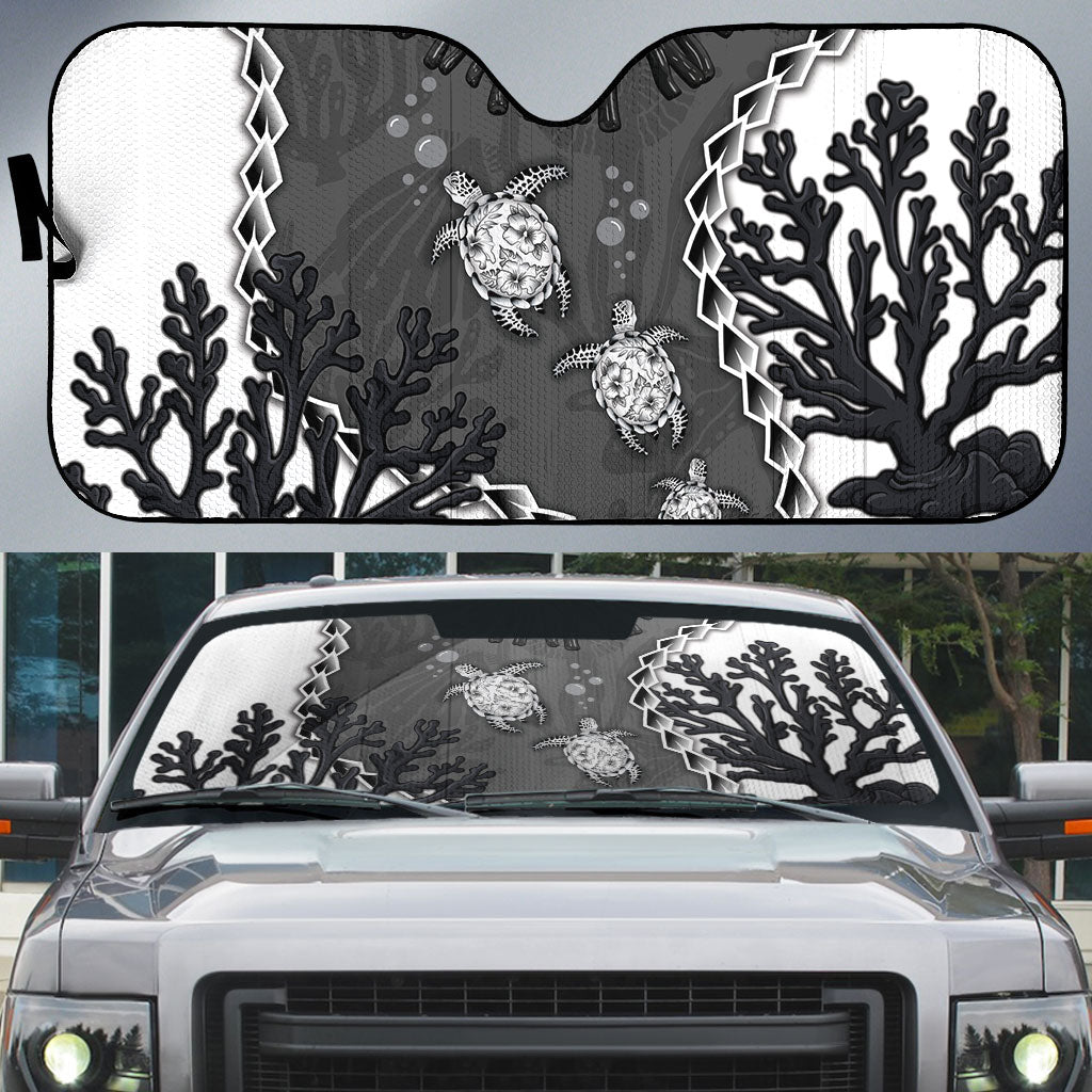 Black Coral Hawaii Auto Sun Shade Ekaha Ku Moana Honu Sea Turtle