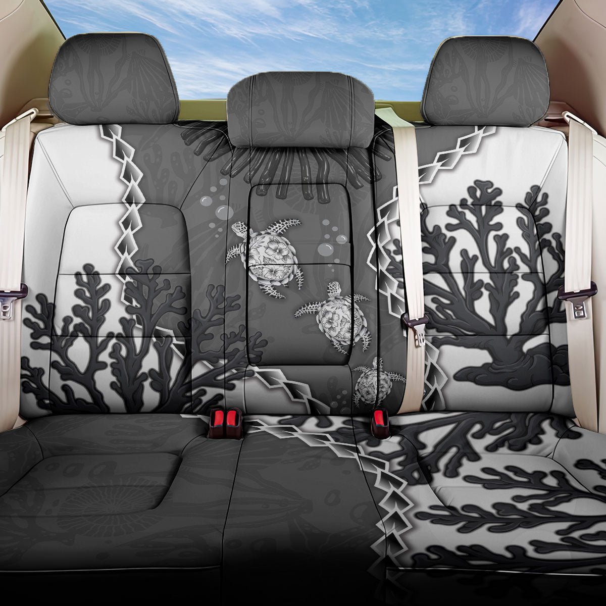 Black Coral Hawaii Back Car Seat Cover Ekaha Ku Moana Honu Sea Turtle