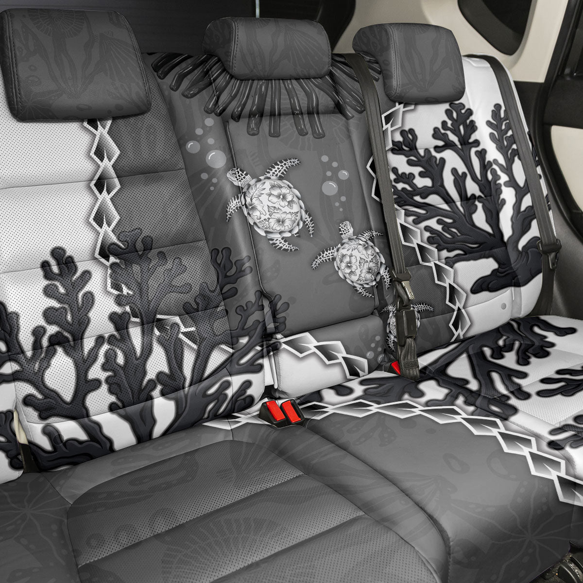 Black Coral Hawaii Back Car Seat Cover Ekaha Ku Moana Honu Sea Turtle