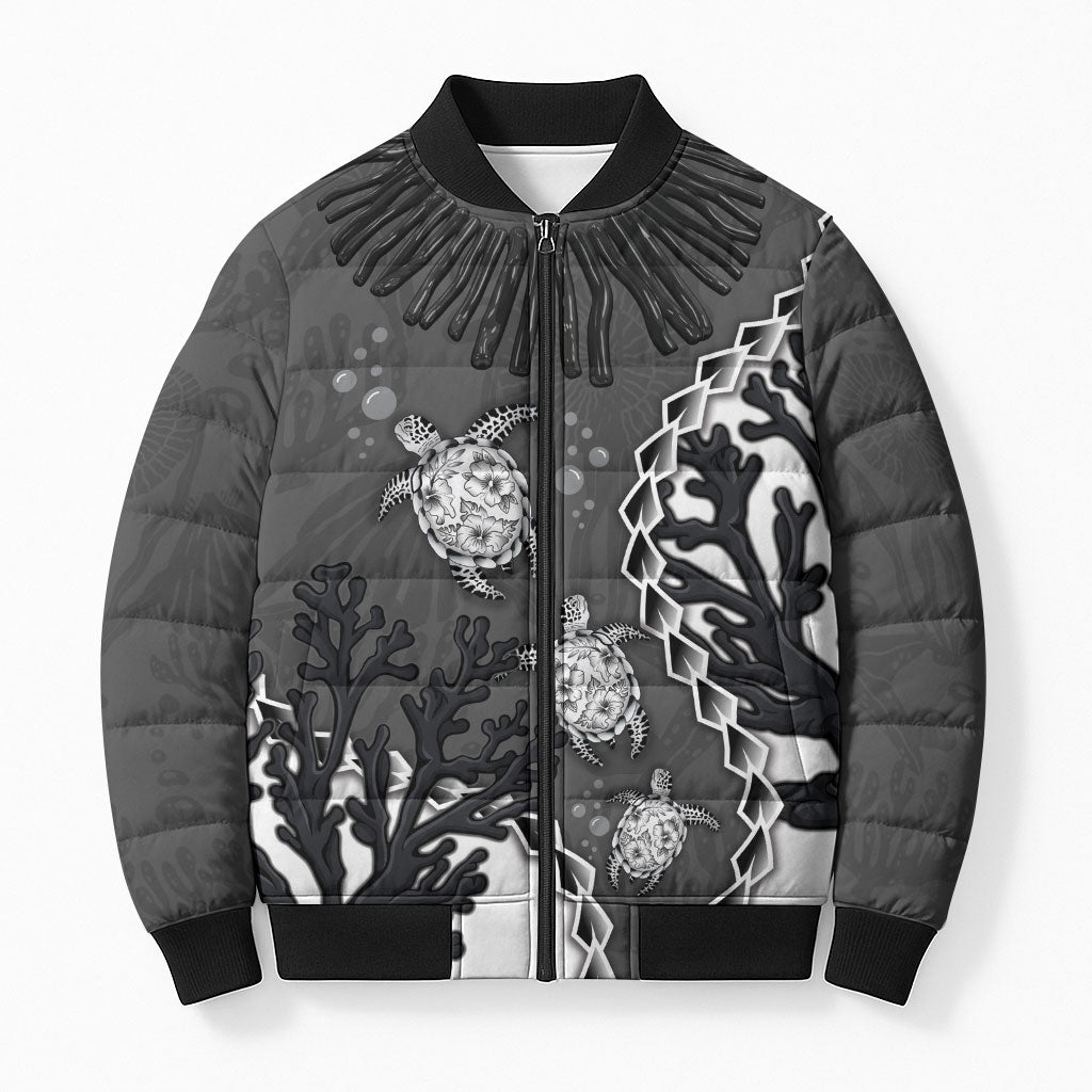 Personalized Black Coral Hawaii Bomber Puffer Jacket Ekaha Ku Moana Honu Sea Turtle