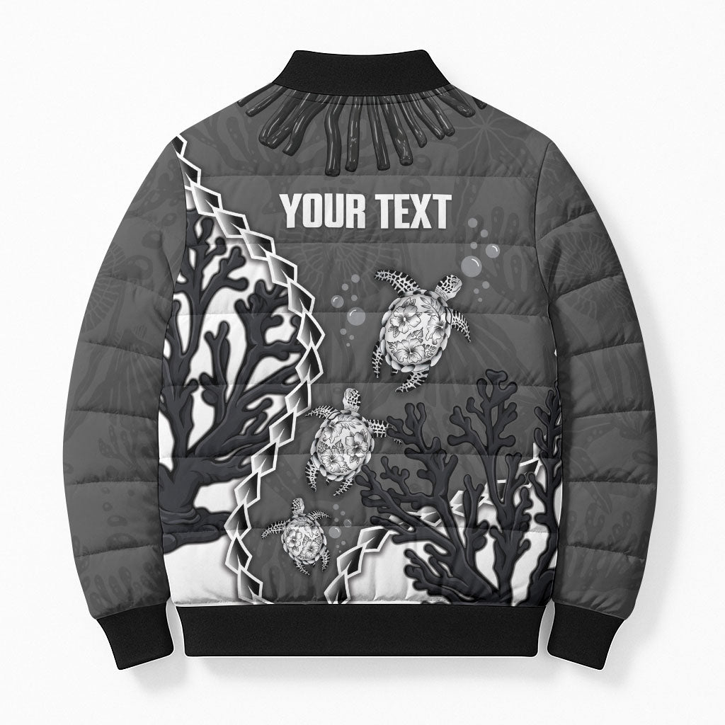 Personalized Black Coral Hawaii Bomber Puffer Jacket Ekaha Ku Moana Honu Sea Turtle