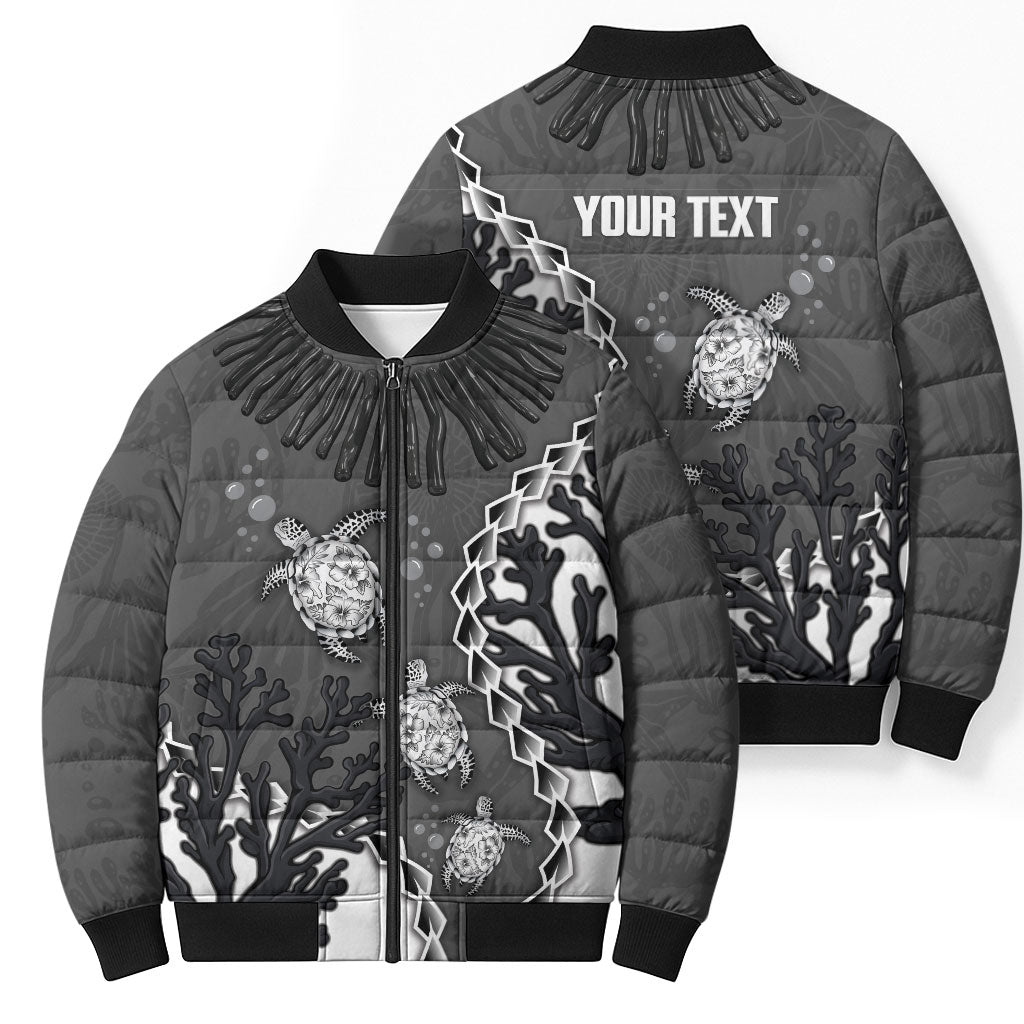 Personalized Black Coral Hawaii Bomber Puffer Jacket Ekaha Ku Moana Honu Sea Turtle