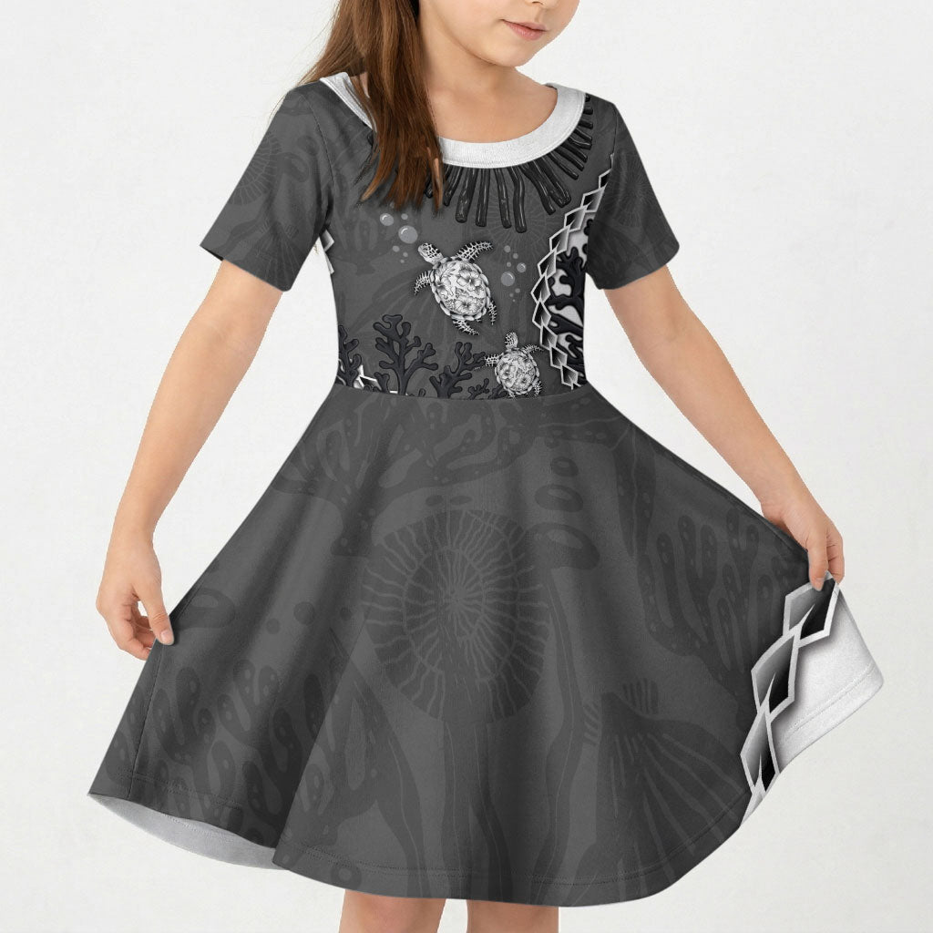 Personalized Black Coral Hawaii Kid Short Sleeve Dress Ekaha Ku Moana Honu Sea Turtle