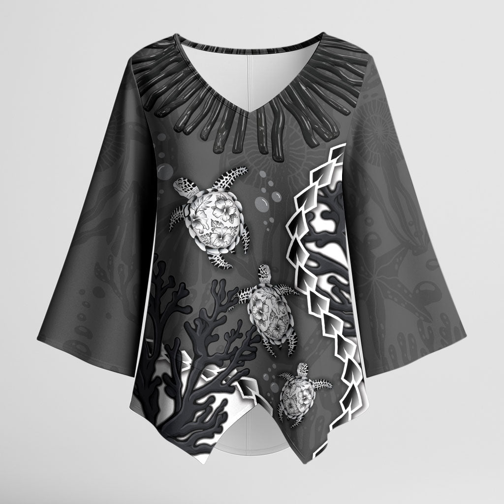 Personalized Black Coral Hawaii Kimono Sleeve Blouse Ekaha Ku Moana Honu Sea Turtle