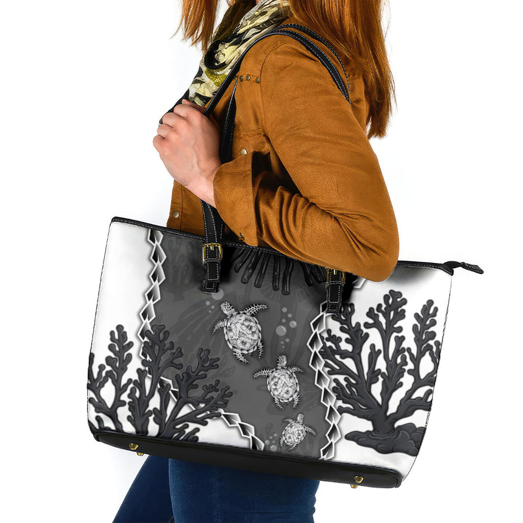 Black Coral Hawaii Leather Tote Bag Ekaha Ku Moana Honu Sea Turtle