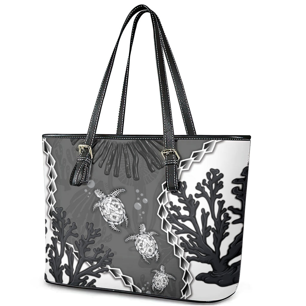 Black Coral Hawaii Leather Tote Bag Ekaha Ku Moana Honu Sea Turtle