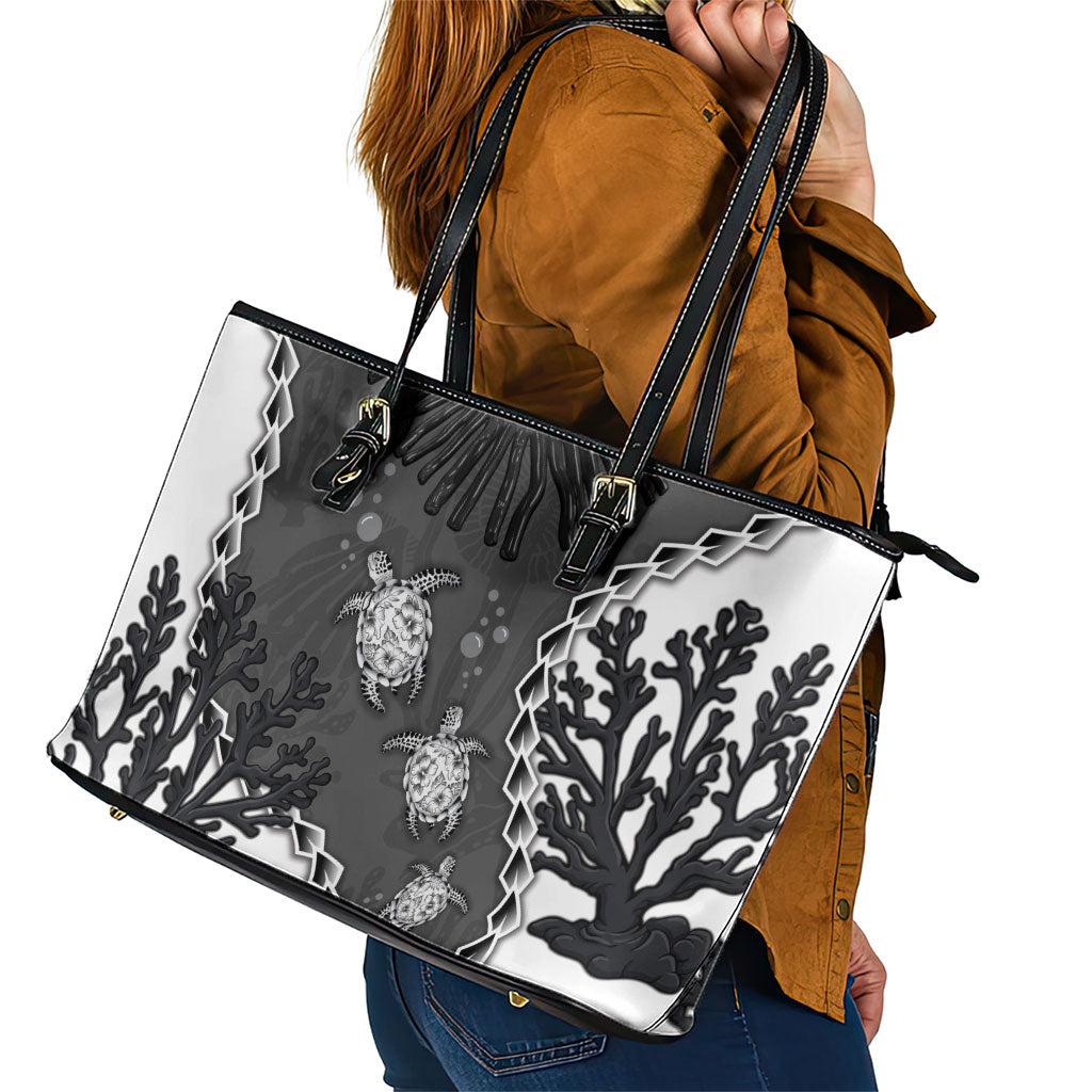 Black Coral Hawaii Leather Tote Bag Ekaha Ku Moana Honu Sea Turtle