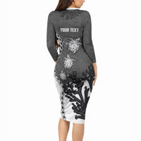 Personalized Black Coral Hawaii Long Sleeve Bodycon Dress Ekaha Ku Moana Honu Sea Turtle LT14 - Polynesian Pride