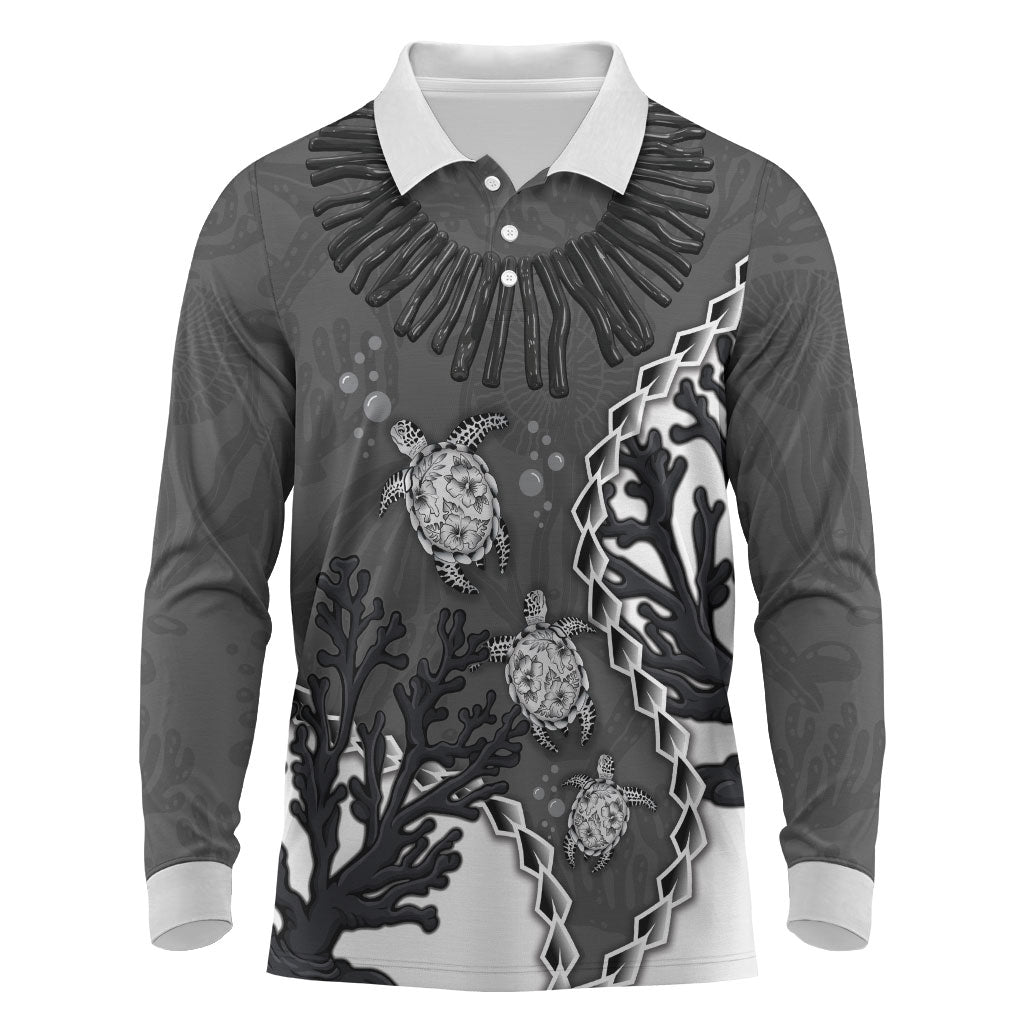 Personalized Black Coral Hawaii Long Sleeve Polo Shirt Ekaha Ku Moana Honu Sea Turtle