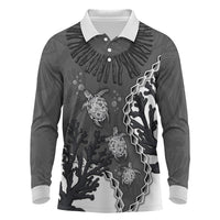 Personalized Black Coral Hawaii Long Sleeve Polo Shirt Ekaha Ku Moana Honu Sea Turtle
