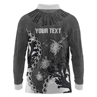 Personalized Black Coral Hawaii Long Sleeve Polo Shirt Ekaha Ku Moana Honu Sea Turtle
