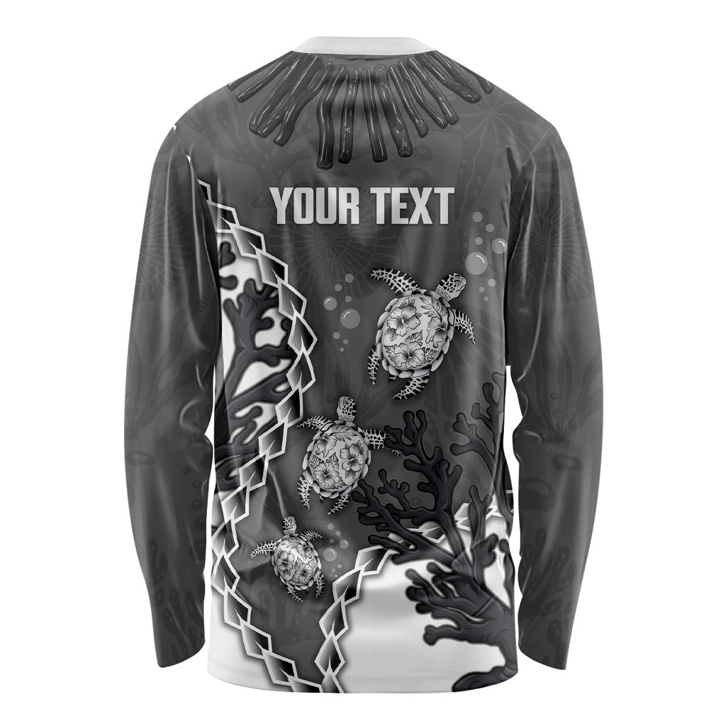 Personalized Black Coral Hawaii Long Sleeve Shirt Ekaha Ku Moana Honu Sea Turtle