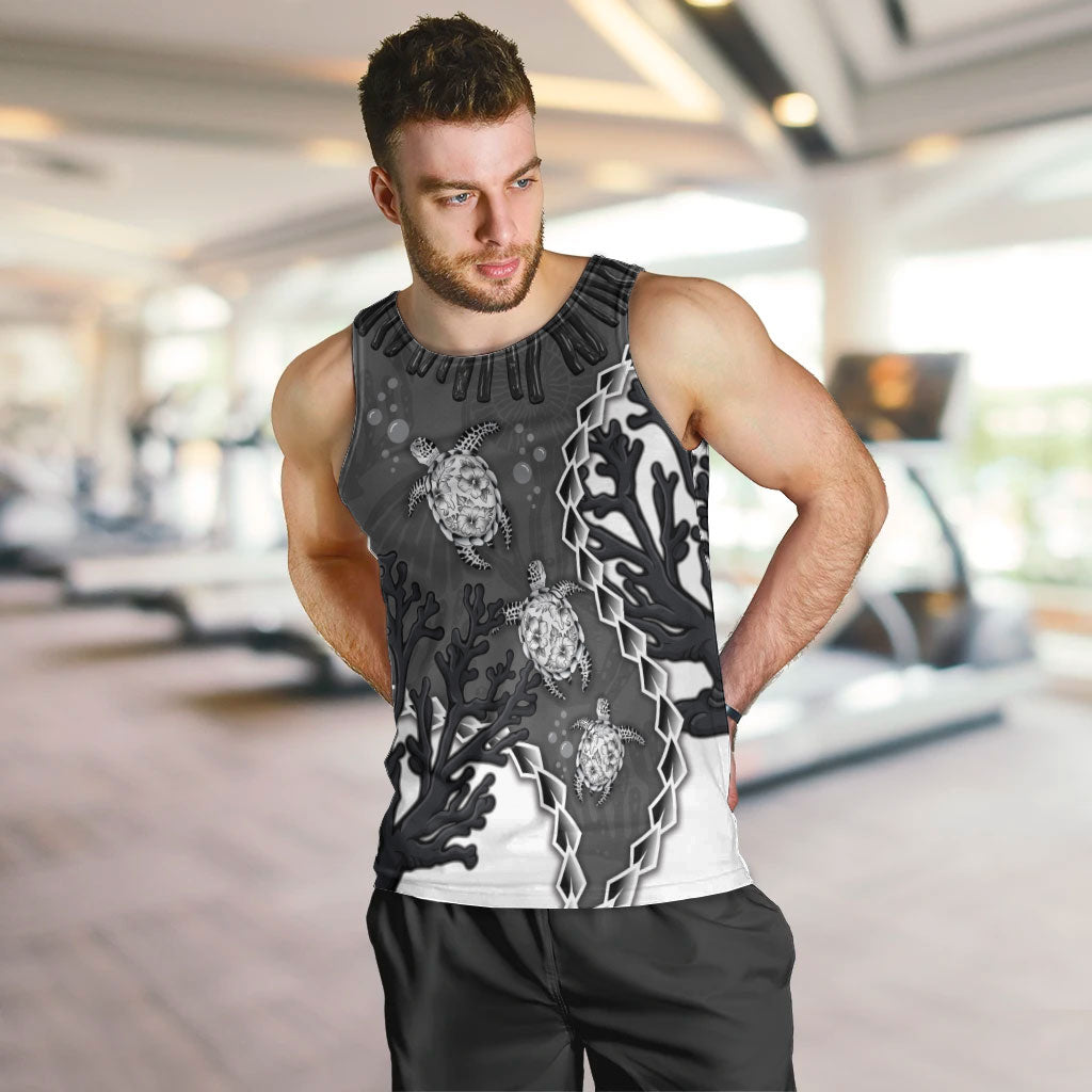 Personalized Black Coral Hawaii Men Tank Top Ekaha Ku Moana Honu Sea Turtle LT14 Gray - Polynesian Pride