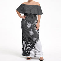 Personalized Black Coral Hawaii Off Shoulder Maxi Dress Ekaha Ku Moana Honu Sea Turtle