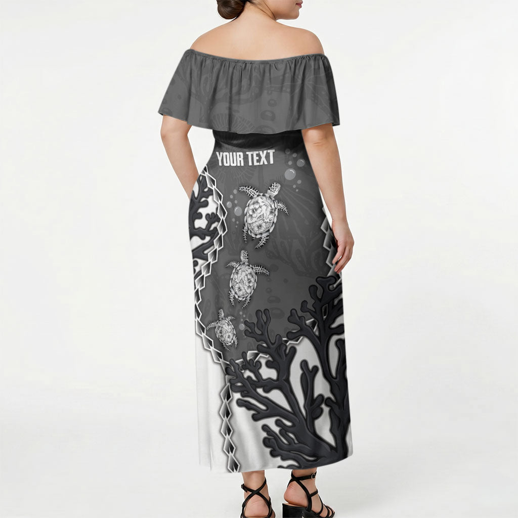 Personalized Black Coral Hawaii Off Shoulder Maxi Dress Ekaha Ku Moana Honu Sea Turtle