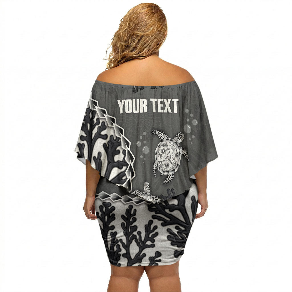 Personalized Black Coral Hawaii Off Shoulder Short Dress Ekaha Ku Moana Honu Sea Turtle