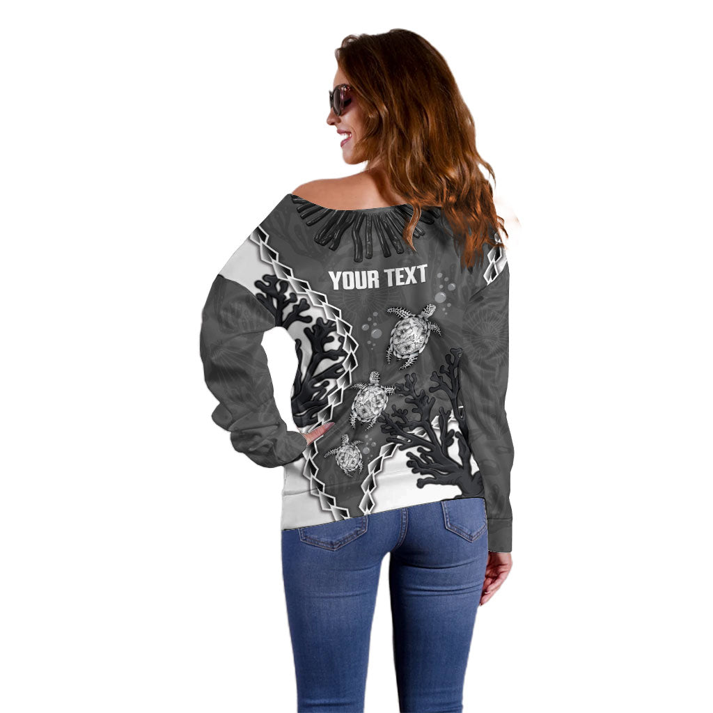 Personalized Black Coral Hawaii Off Shoulder Sweater Ekaha Ku Moana Honu Sea Turtle