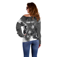 Personalized Black Coral Hawaii Off Shoulder Sweater Ekaha Ku Moana Honu Sea Turtle