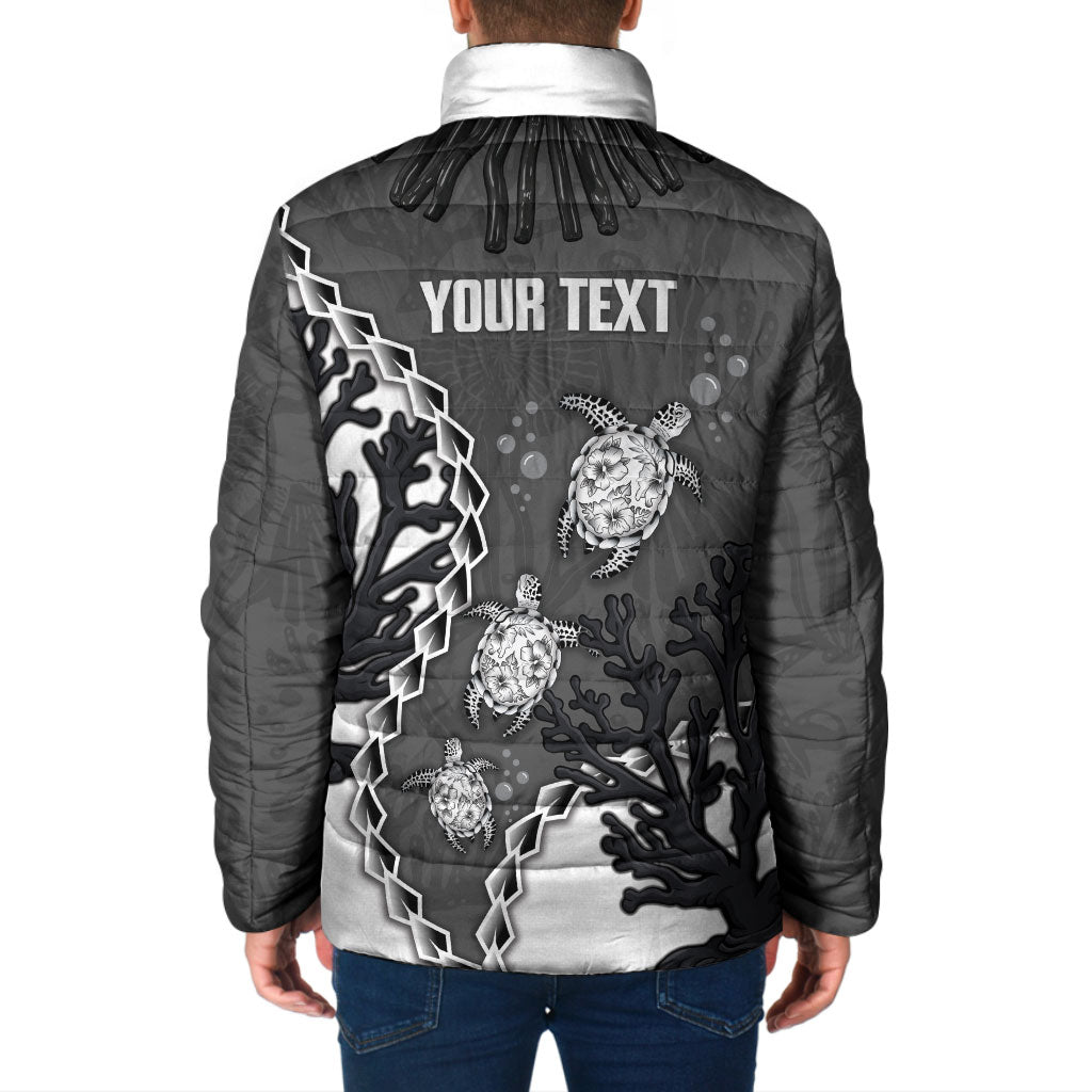 Personalized Black Coral Hawaii Padded Jacket Ekaha Ku Moana Honu Sea Turtle