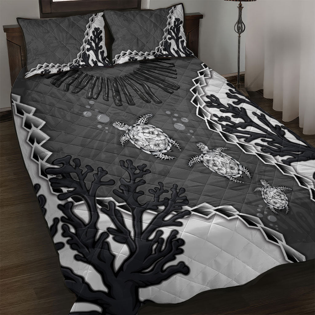 Black Coral Hawaii Quilt Bed Set Ekaha Ku Moana Honu Sea Turtle