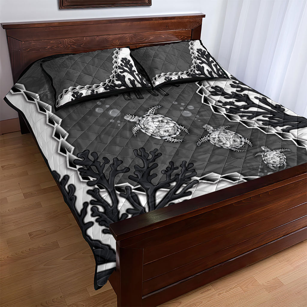 Black Coral Hawaii Quilt Bed Set Ekaha Ku Moana Honu Sea Turtle