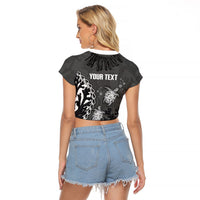 Personalized Black Coral Hawaii Raglan Cropped T Shirt Ekaha Ku Moana Honu Sea Turtle
