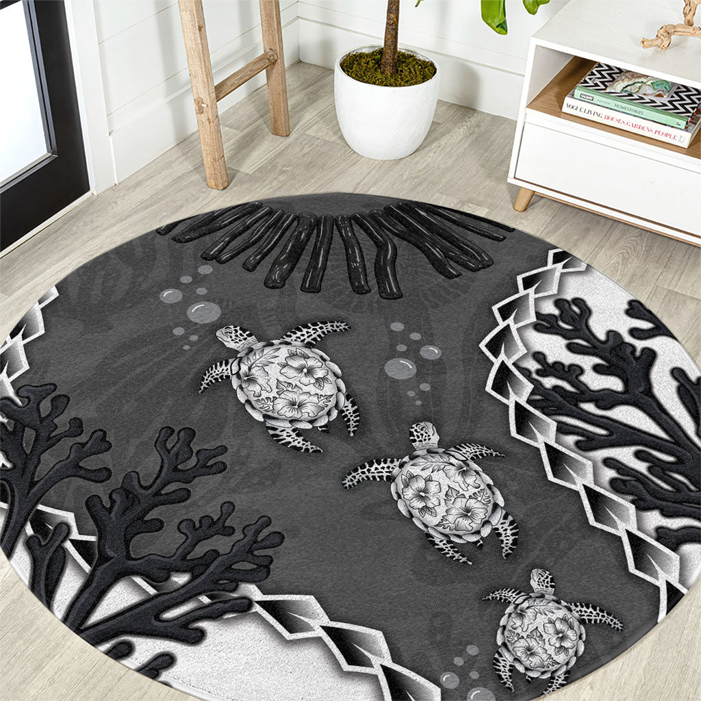 Black Coral Hawaii Round Carpet Ekaha Ku Moana Honu Sea Turtle