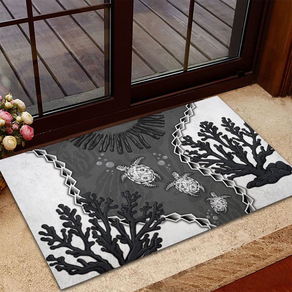 Black Coral Hawaii Rubber Doormat Ekaha Ku Moana Honu Sea Turtle