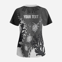 Personalized Black Coral Hawaii Scrub Top Ekaha Ku Moana Honu Sea Turtle