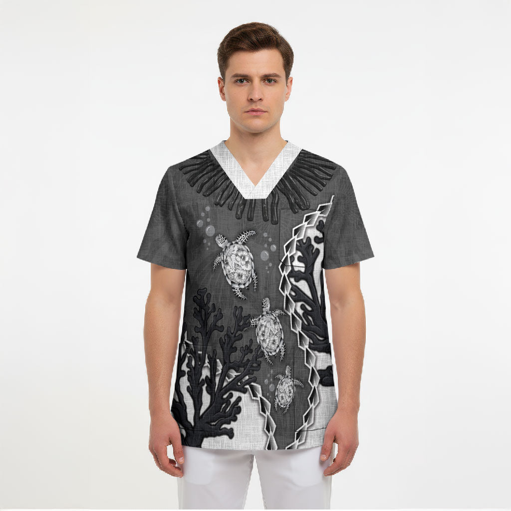 Personalized Black Coral Hawaii Scrub Top Ekaha Ku Moana Honu Sea Turtle