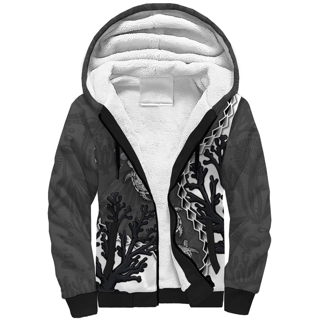 Personalized Black Coral Hawaii Sherpa Hoodie Ekaha Ku Moana Honu Sea Turtle
