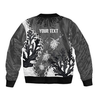 Personalized Black Coral Hawaii Sleeve Zip Bomber Jacket Ekaha Ku Moana Honu Sea Turtle