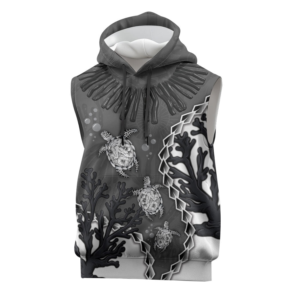 Personalized Black Coral Hawaii Sleeveless Hoodie Ekaha Ku Moana Honu Sea Turtle