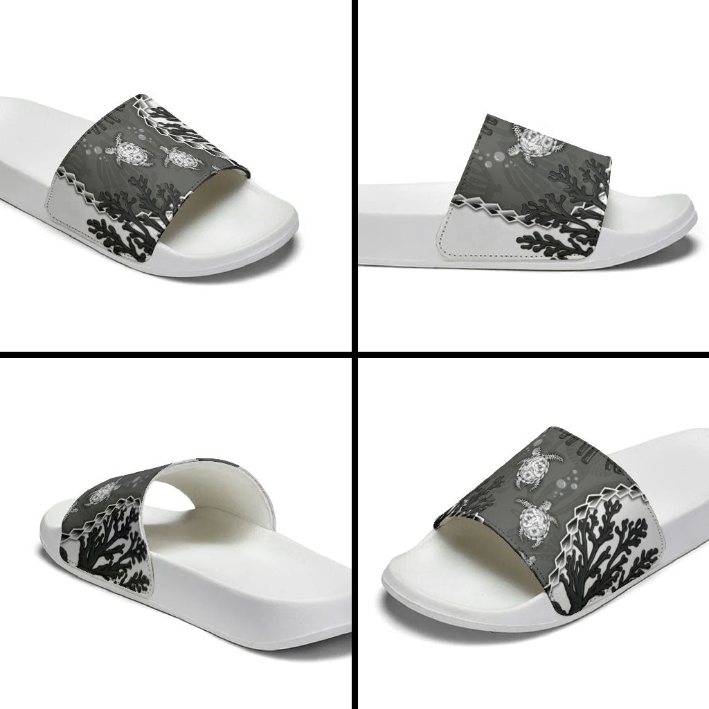 Black Coral Hawaii Slide Sandals Ekaha Ku Moana Honu Sea Turtle