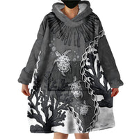 Personalized Black Coral Hawaii Wearable Blanket Hoodie Ekaha Ku Moana Honu Sea Turtle