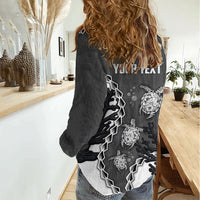 Personalized Black Coral Hawaii Women Casual Shirt Ekaha Ku Moana Honu Sea Turtle LT14 - Polynesian Pride