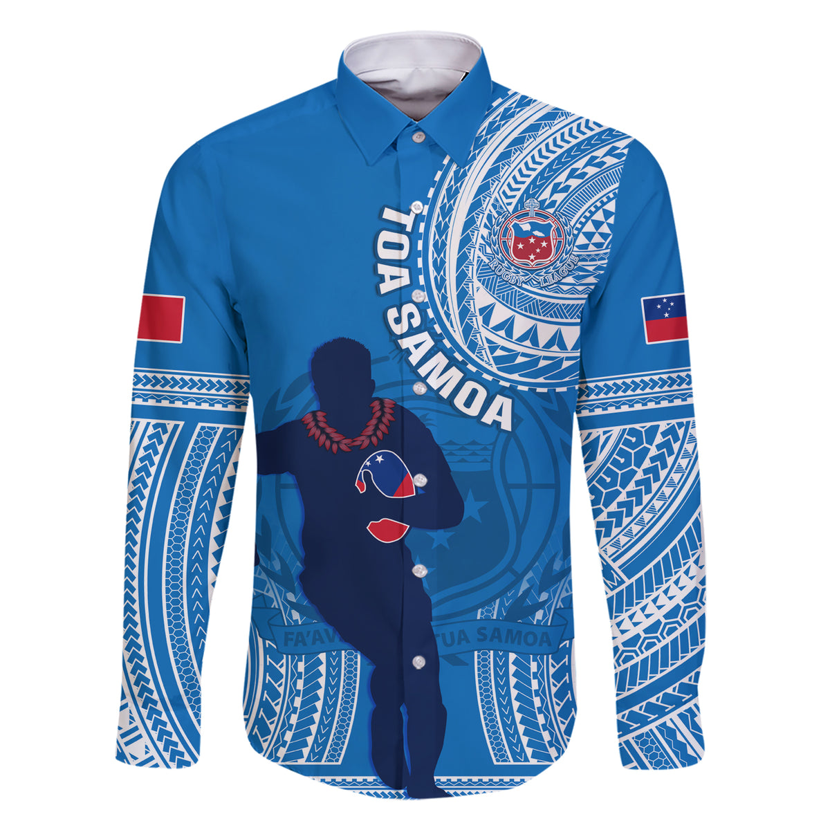 Custom Samoa Rugby Family Matching Short Sleeve Bodycon Dress and Hawaiian Shirt Pacific 2023 Go Toa Samoa LT14 Dad's Shirt - Long Sleeve Blue - Polynesian Pride