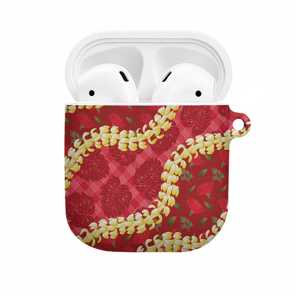 Red Palaka Hawaii Mele Kalikimaka AirPods Case Ohia Lehua Monstera Puakenikeni Lei LT14 Red - Polynesian Pride