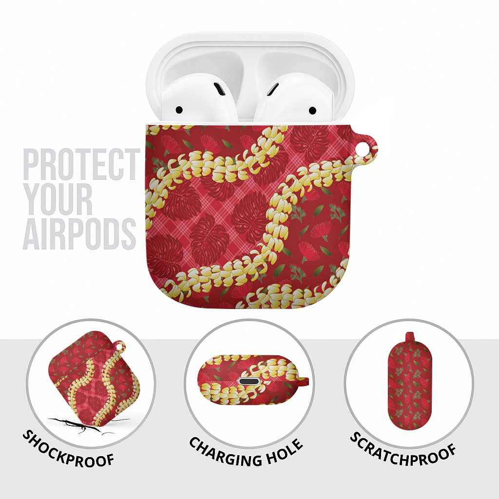 Red Palaka Hawaii Mele Kalikimaka AirPods Case Ohia Lehua Monstera Puakenikeni Lei LT14 - Polynesian Pride