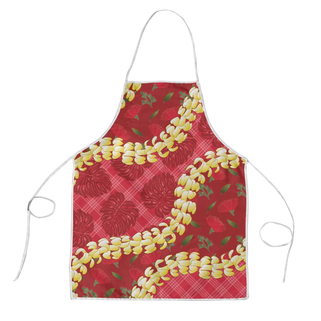 Red Palaka Hawaii Mele Kalikimaka Apron Ohia Lehua Monstera Puakenikeni Lei LT14 Red - Polynesian Pride