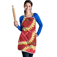 Red Palaka Hawaii Mele Kalikimaka Apron Ohia Lehua Monstera Puakenikeni Lei LT14 - Polynesian Pride