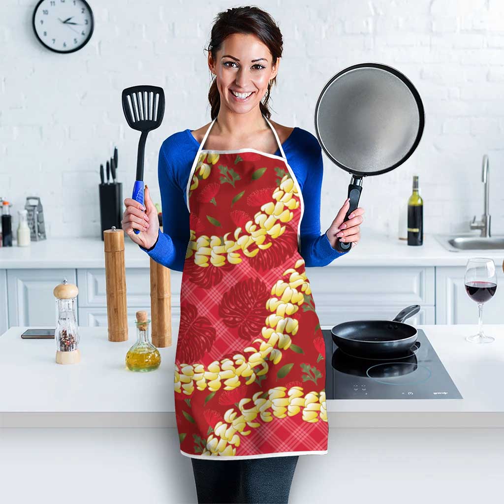 Red Palaka Hawaii Mele Kalikimaka Apron Ohia Lehua Monstera Puakenikeni Lei LT14 - Polynesian Pride