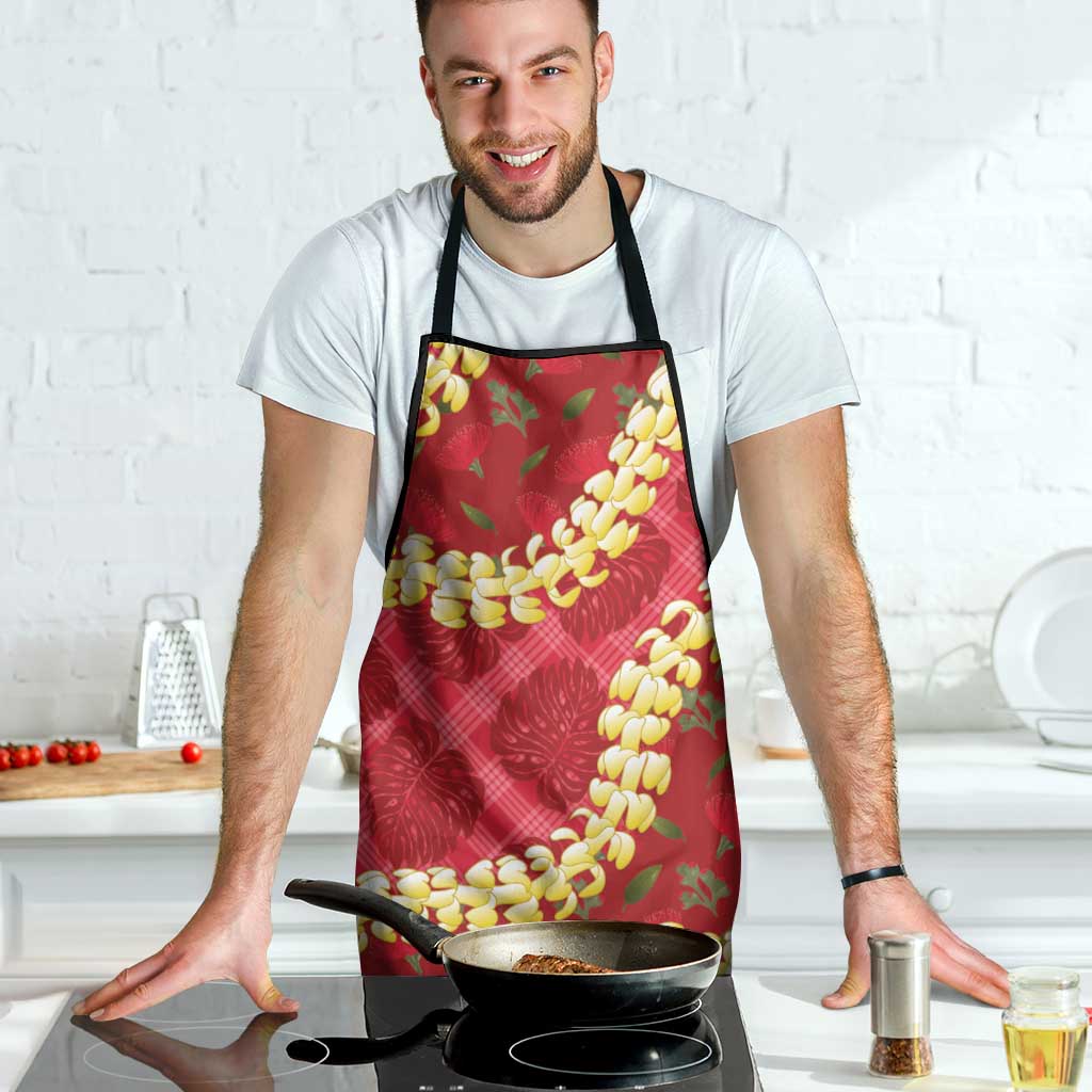 Red Palaka Hawaii Mele Kalikimaka Apron Ohia Lehua Monstera Puakenikeni Lei LT14 - Polynesian Pride