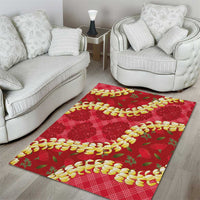 Red Palaka Hawaii Mele Kalikimaka Area Rug Ohia Lehua Monstera Puakenikeni Lei LT14 - Polynesian Pride