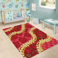 Red Palaka Hawaii Mele Kalikimaka Area Rug Ohia Lehua Monstera Puakenikeni Lei LT14 - Polynesian Pride