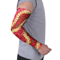 Red Palaka Hawaii Mele Kalikimaka Arm Sleeves Ohia Lehua Monstera Puakenikeni Lei LT14 - Polynesian Pride