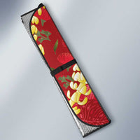 Red Palaka Hawaii Mele Kalikimaka Auto Sun Shade Ohia Lehua Monstera Puakenikeni Lei LT14 - Polynesian Pride